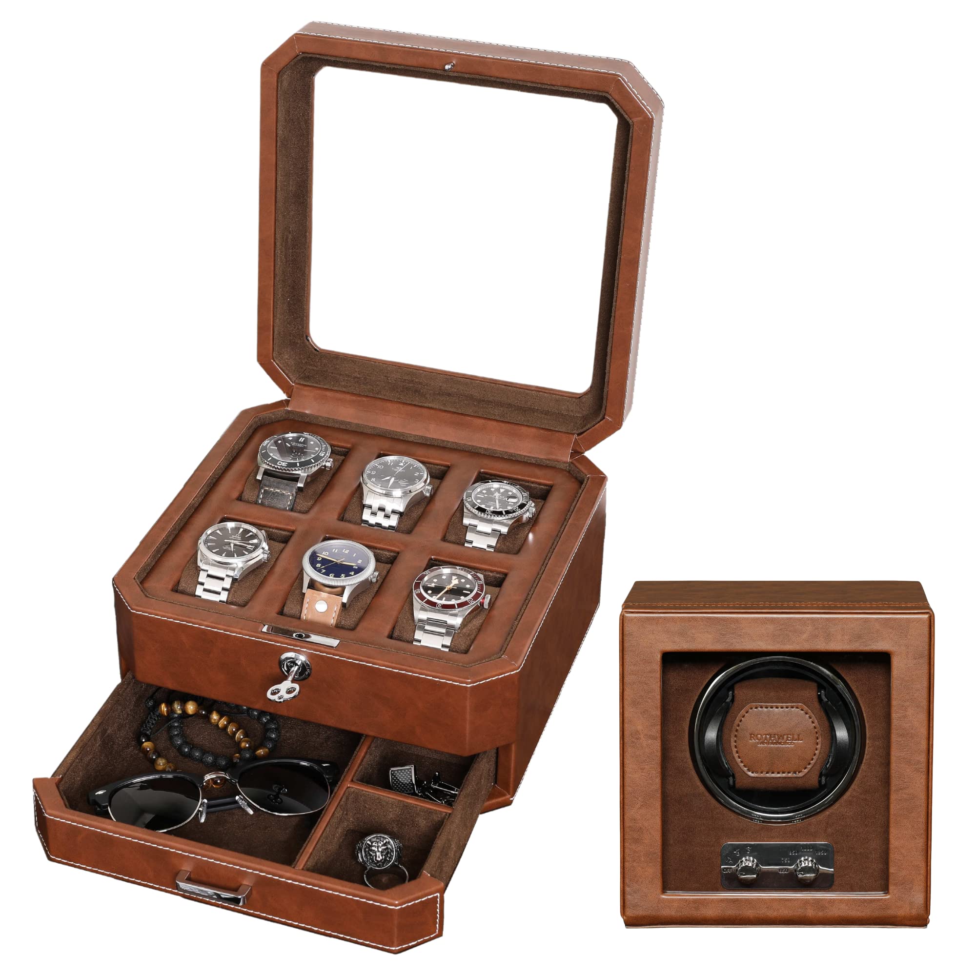 Amazon.com: Gift Set 6 Slot Leather Watch Box with Valet Drawer